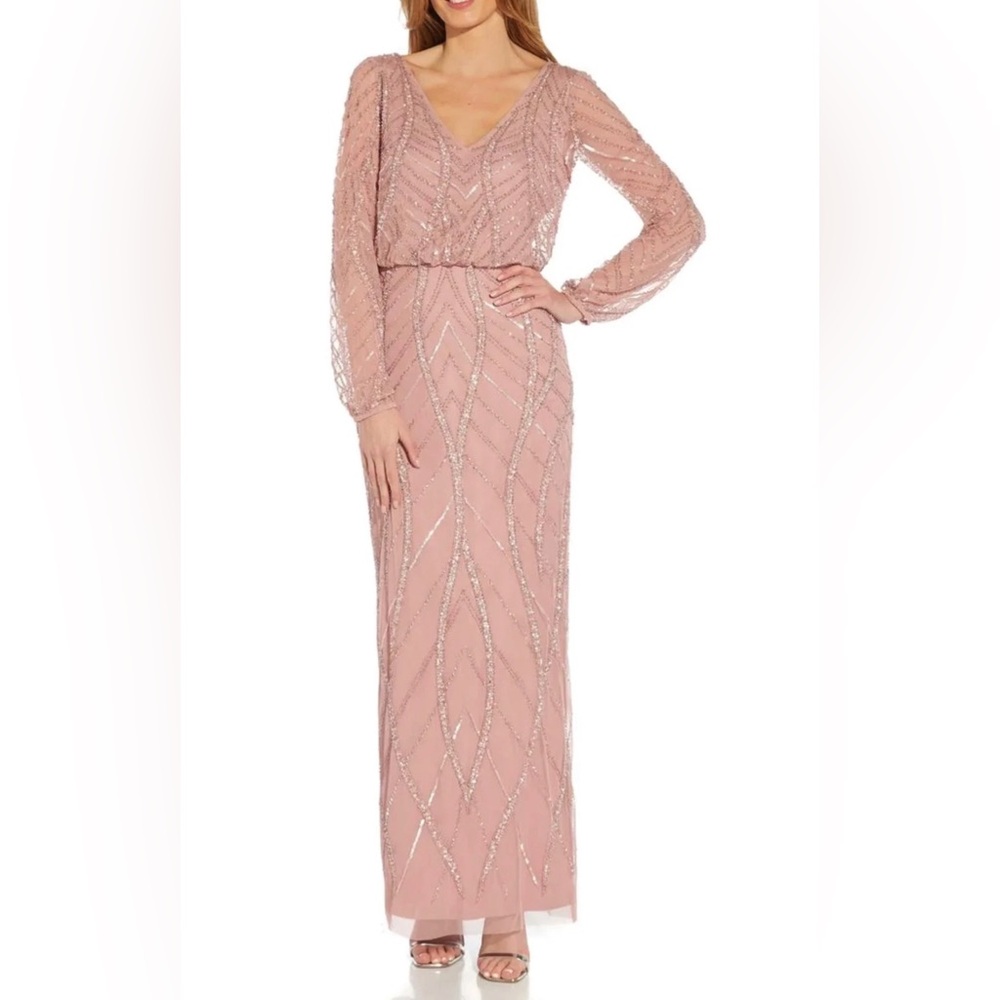 Adrianna Papell Blush Sequin Long Sleeve Dress